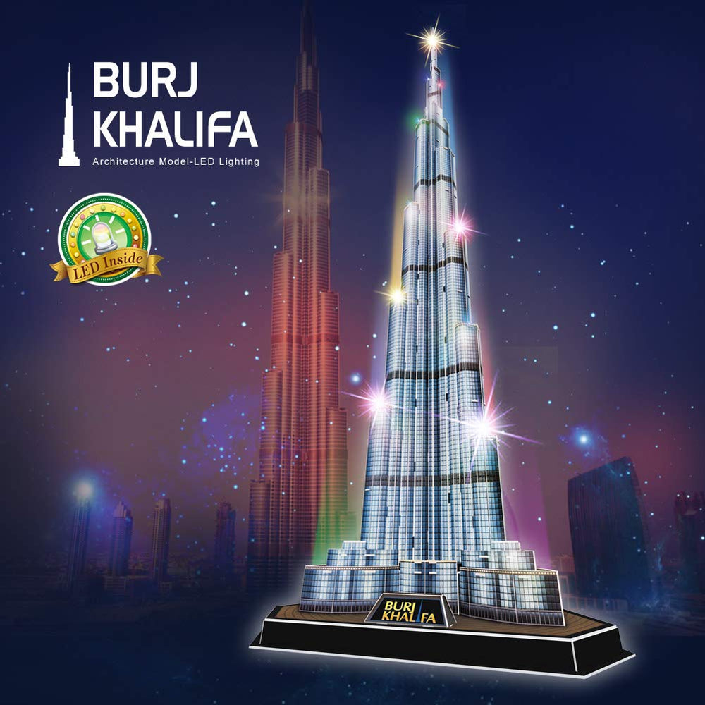 CubicFun Burj Khalifa box content includes LED accessories
