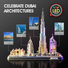 CubicFun Dubai Cityline Burj Al Arab with night lighting for dramatic displays