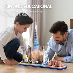 CubicFun Dubai Cityline Burj Khalifa puzzle shown with luminous detail