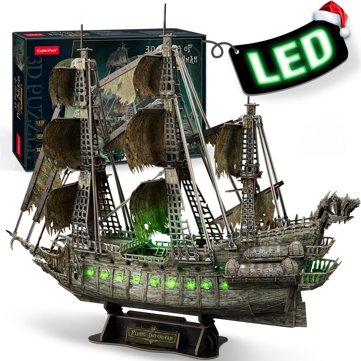 CubicFun Flying Dutchman puzzle assembly showcases intricate cannons for a dramatic desk display.