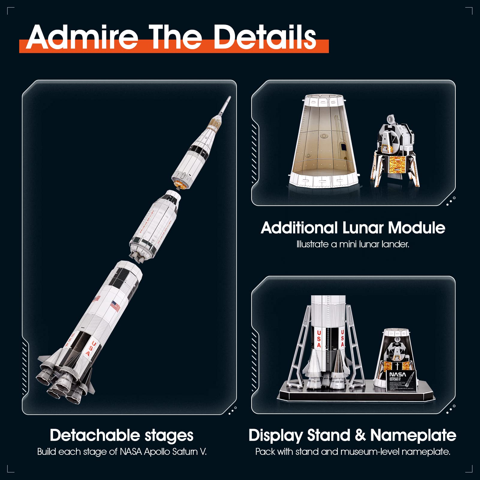 CubicFun NASA Saturn V 3D kit featuring lunar lander stage for educational play