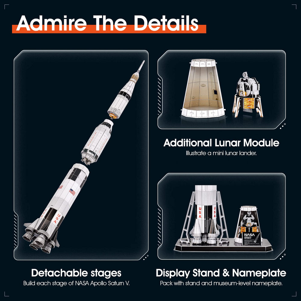 CubicFun NASA Saturn V 3D kit featuring lunar lander stage for educational play
