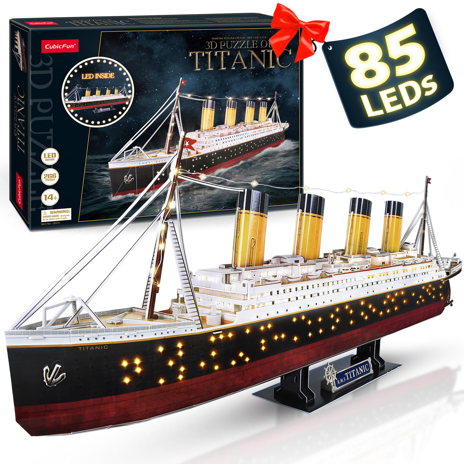 CubicFun Titanic 3D LED puzzle assembly ready for display.