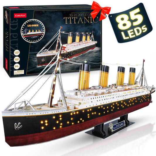 CubicFun Titanic 3D LED puzzle assembly ready for display.