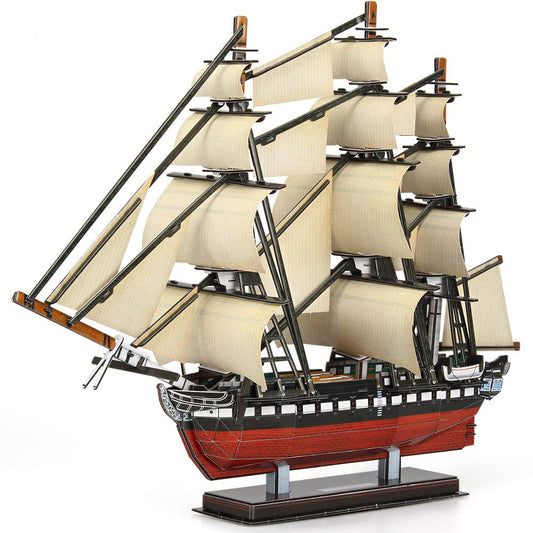 CubicFun USS Constitution puzzle pieces spread ready for assembly.
