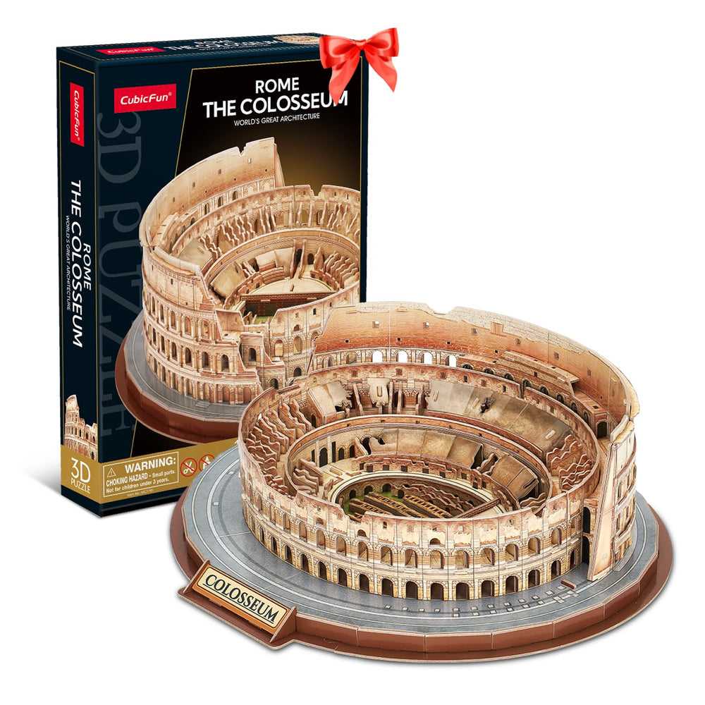 CubicFun Colosseum 3D puzzle front view shows a detailed Rome landmark for family fun.