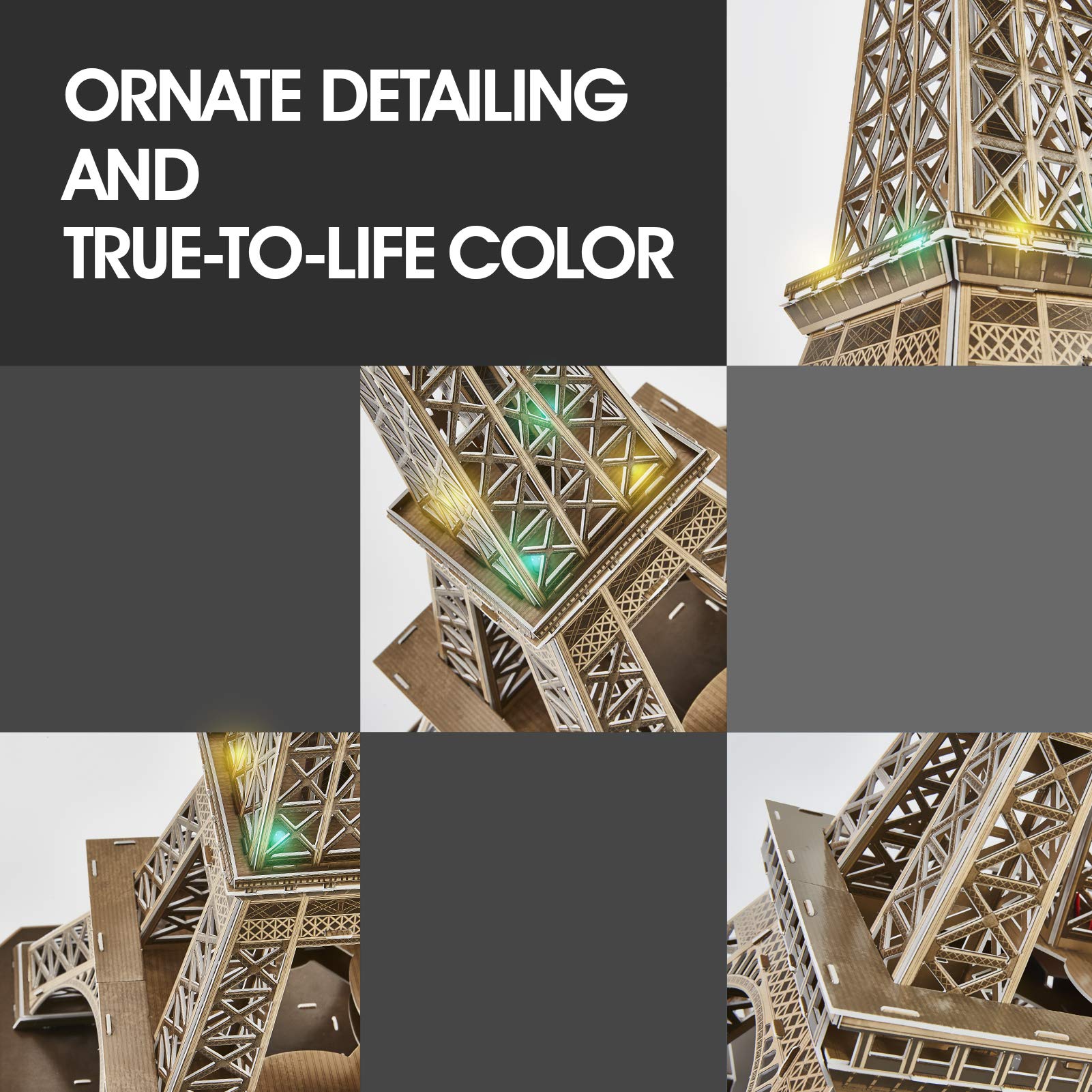 CubicFun LED-lit Eiffel Tower model adds elegant desk decor.