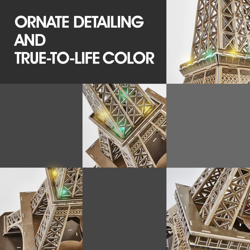 CubicFun LED-lit Eiffel Tower model adds elegant desk decor.