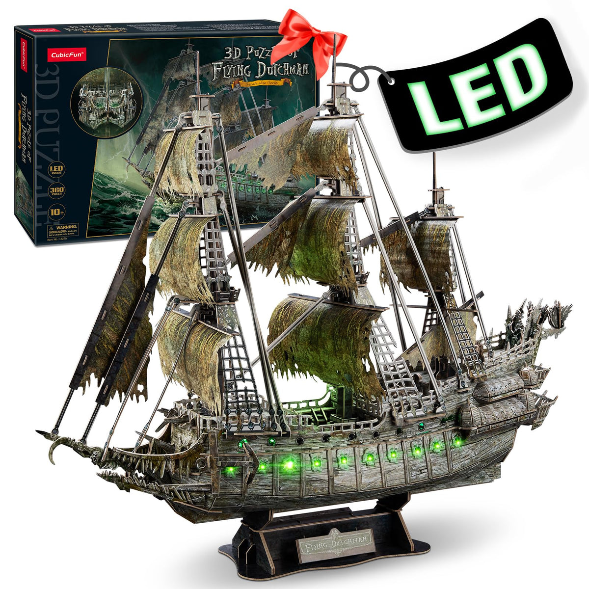 CubicFun Flying Dutchman with green LED glow enhances dark-room displays