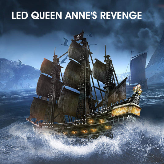 CubicFun LED-lit pirate ship puzzle glowing for nighttime ambience.