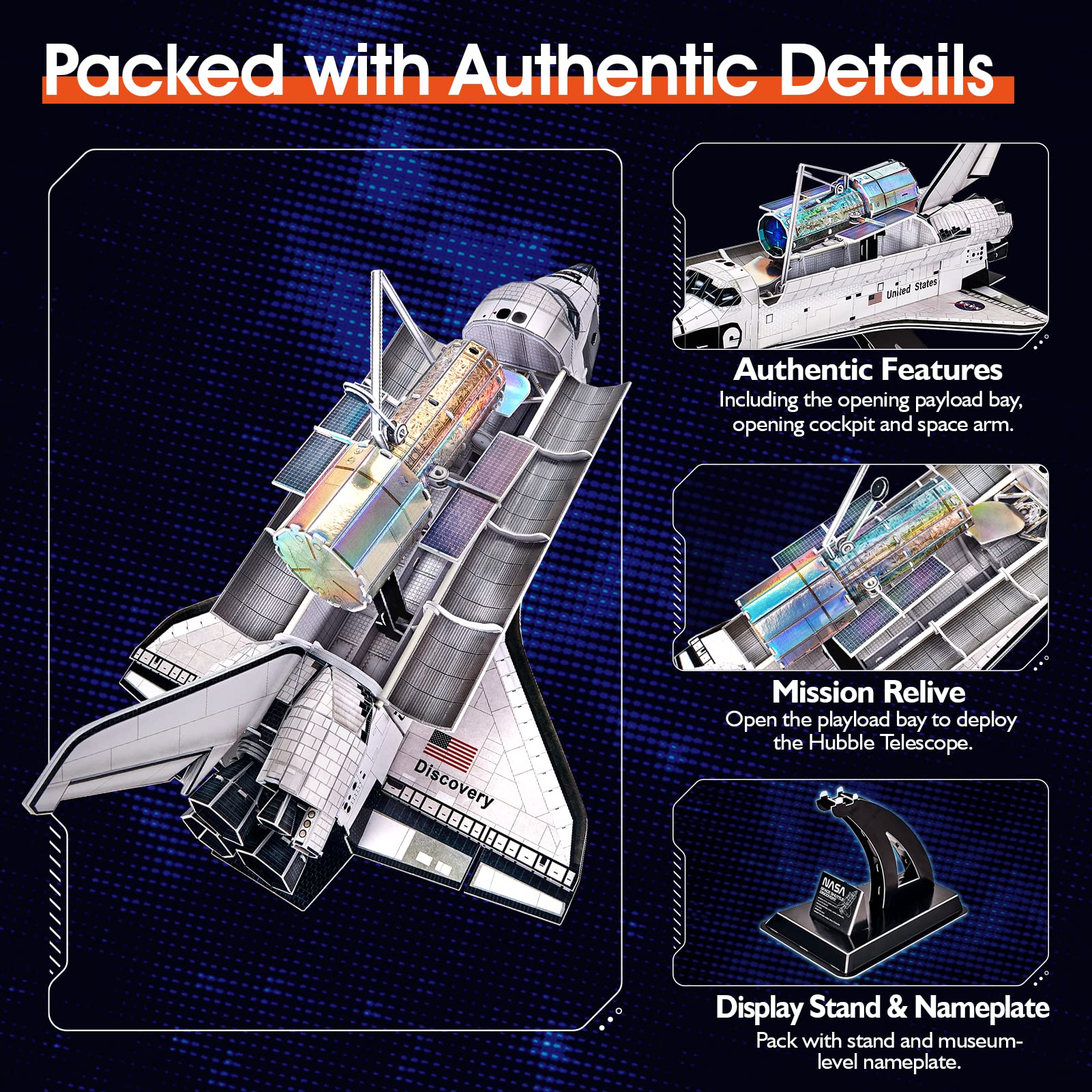CubicFun Space Shuttle Discovery payload bay detail highlights realistic features