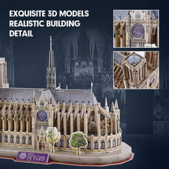 CubicFun Notre Dame puzzle pieces laid out for assembly