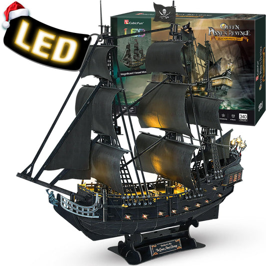 CubicFun Queen Anne’s Revenge 3D puzzle fully assembled for display.