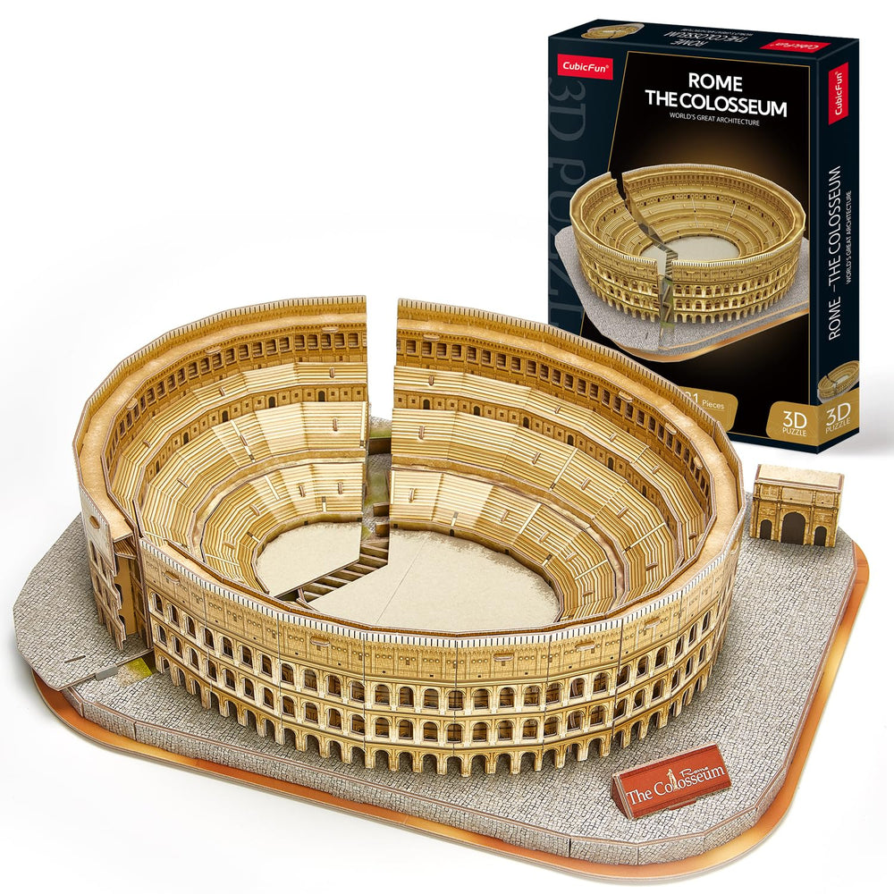 CubicFun Rome Colosseum 3D puzzle pieces laid out for easy planning and assembly