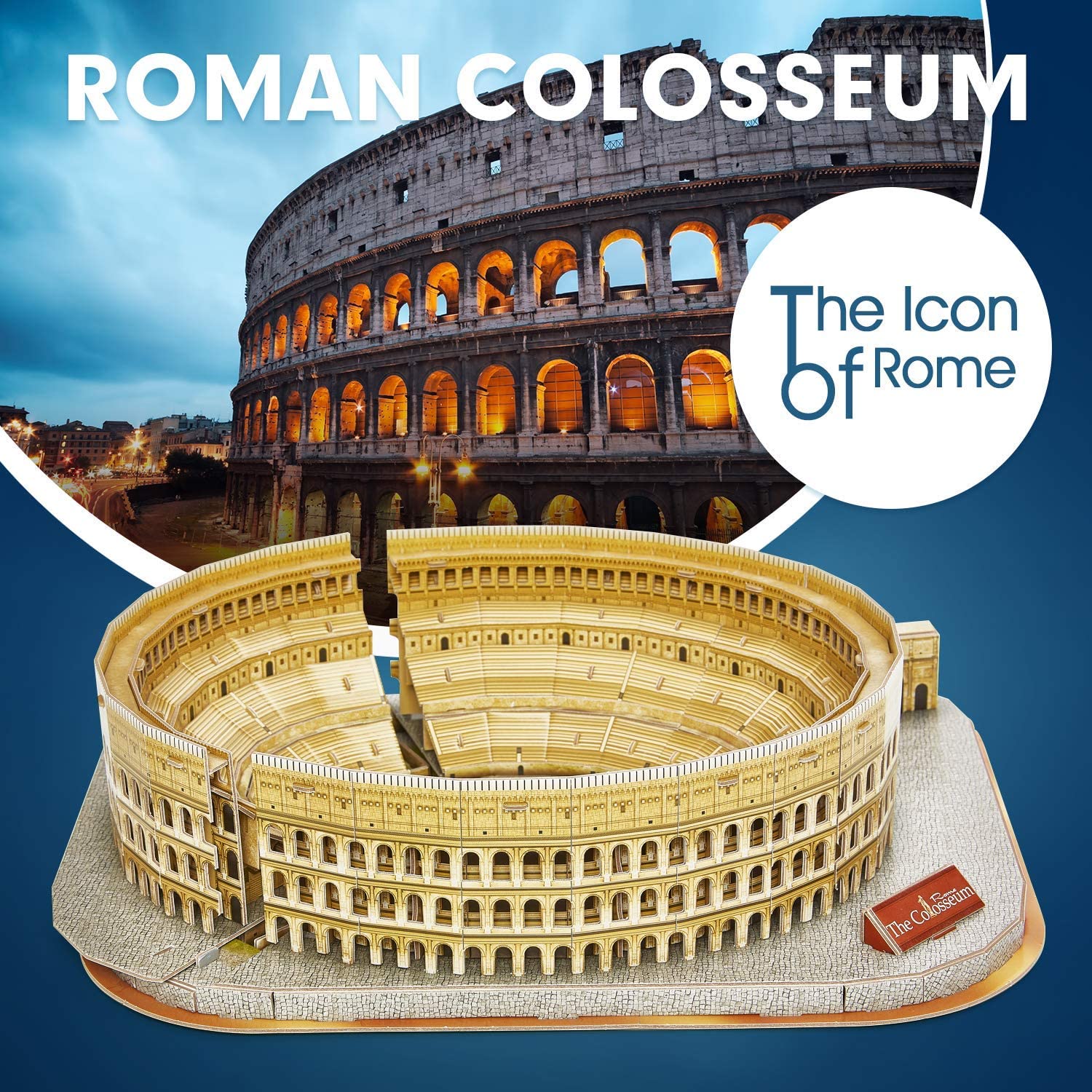 CubicFun Rome Colosseum completed display on a shelf for decorative learning