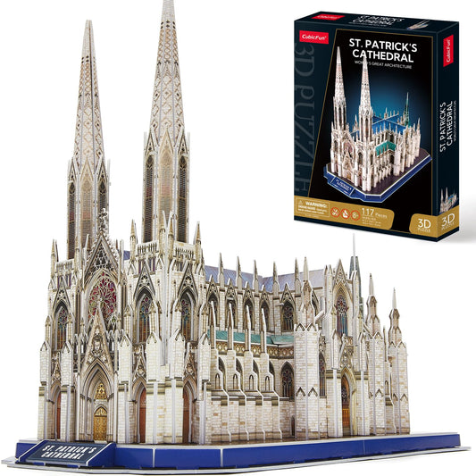 CubicFun St. Patrick's Cathedral model for architecture enthusiasts during assembly.