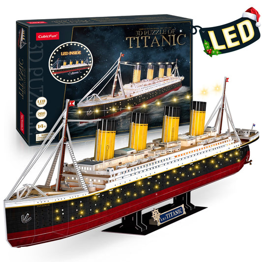 CubicFun Titanic puzzle with LED deck glows at night for cozy desk ambiance