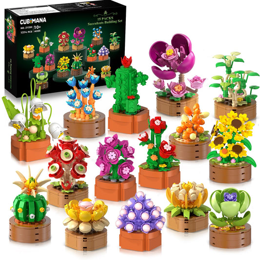 CUBIMANA 15-pack flowers mini-blocks brighten decor with lifelike detail.