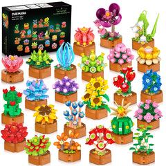 CUBIMANA 24-pack flowers succulents building set for vibrant home decor and hands-on creativity.