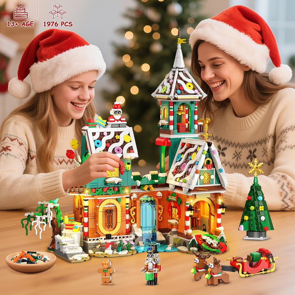 CUBIMANA Christmas castle with LED lights creating warm holiday ambiance.