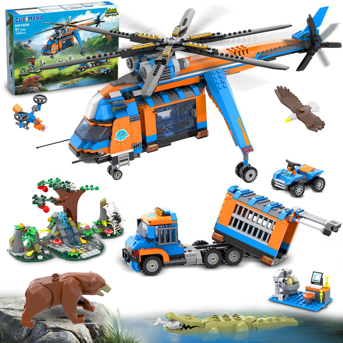 CUBIMANA helicopter with rotating rotor for dynamic play in the jungle adventure set