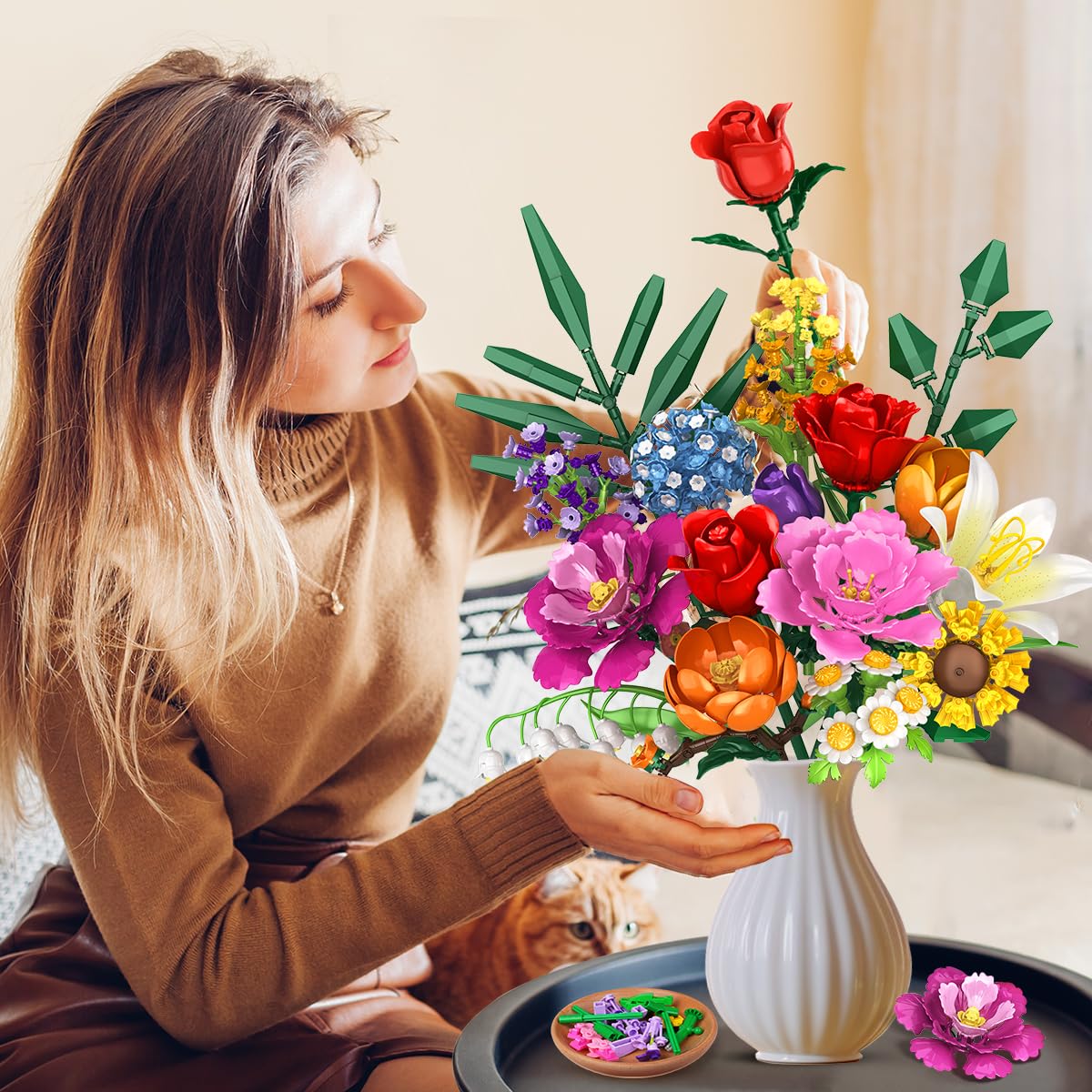 CUBIMANA daisy bouquet building set adds bright charm to any room