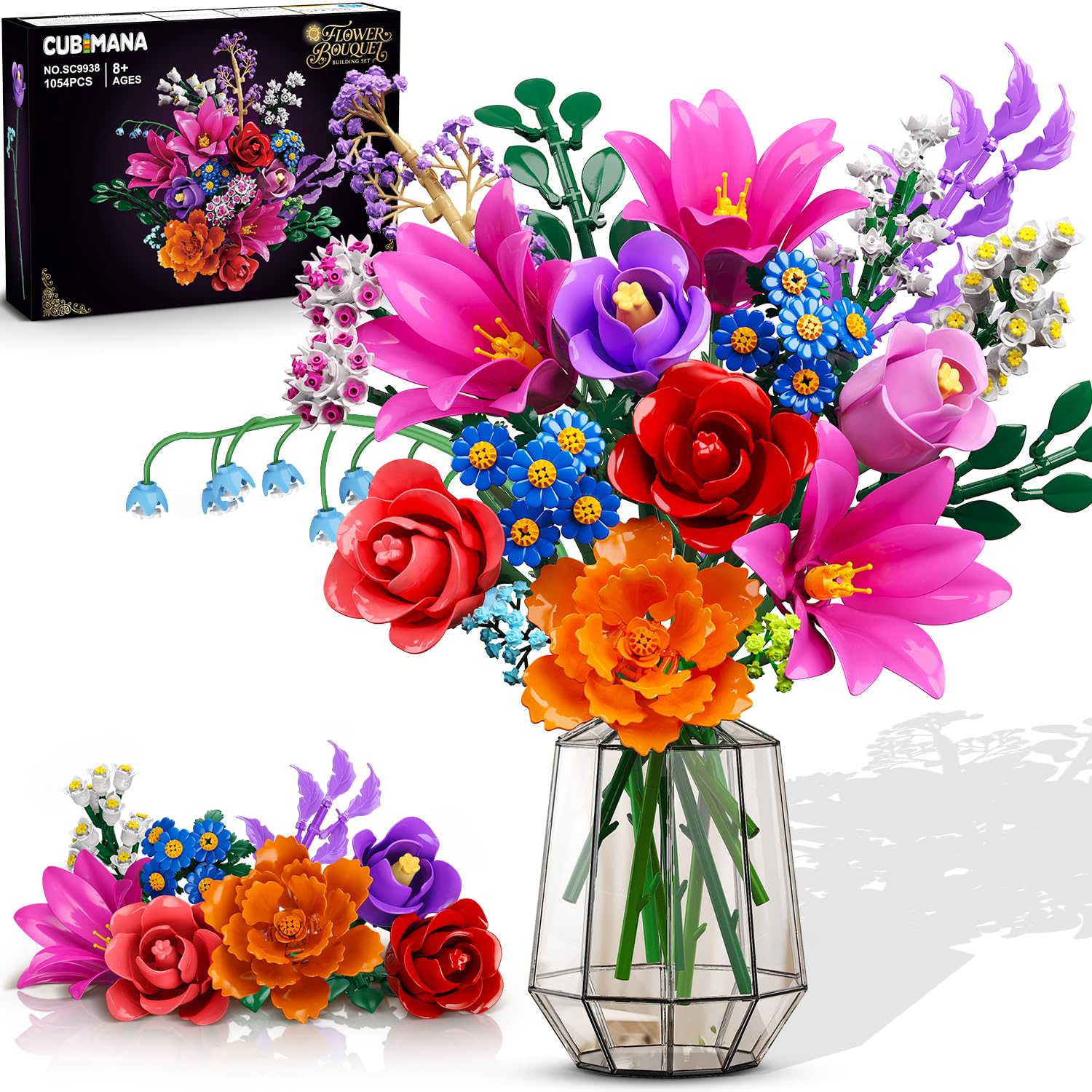 CUBIMANA flowers bouquet building set with LED lights brightens any display