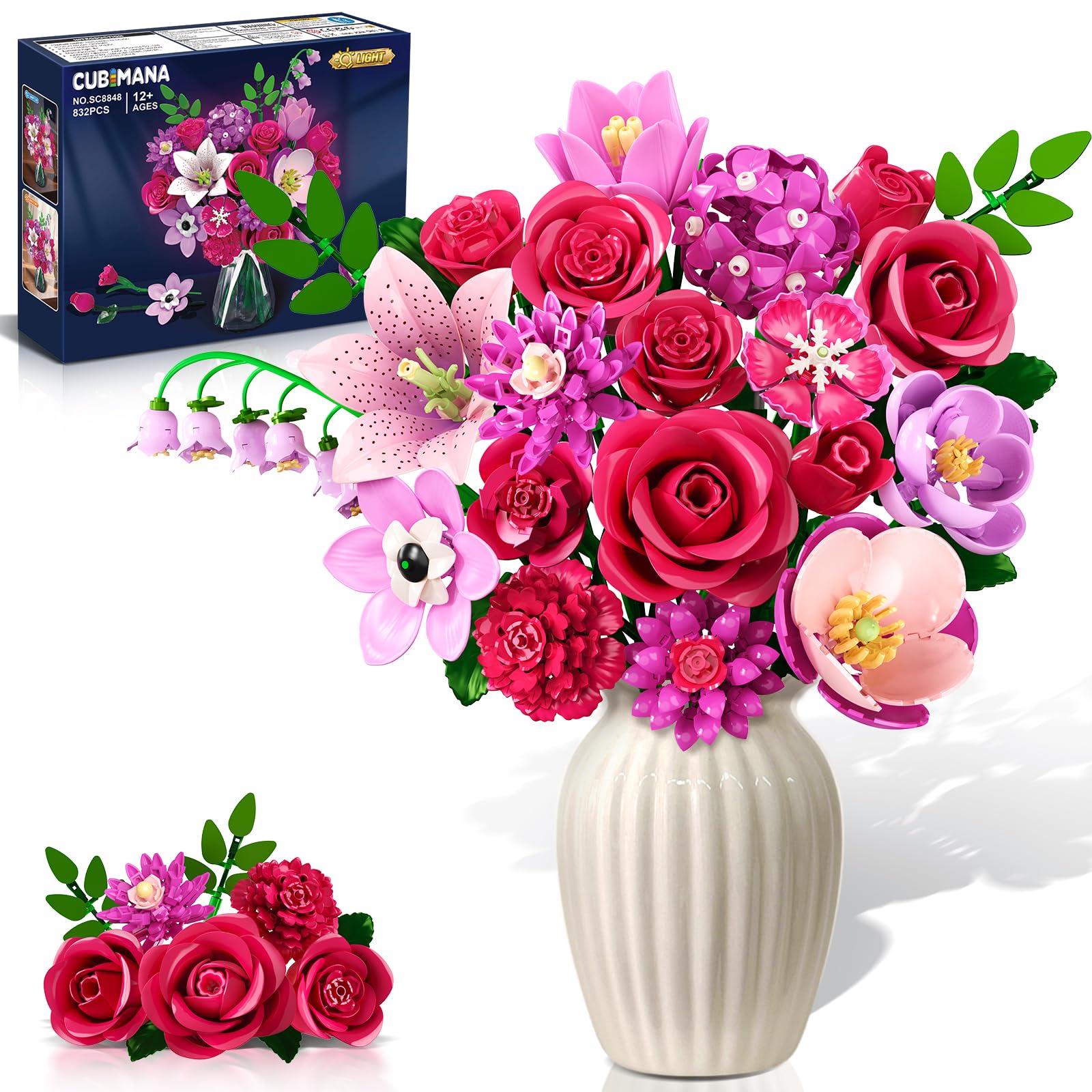 CUBIMANA Flowers Bouquet LED rose-red display for elegant home decor.