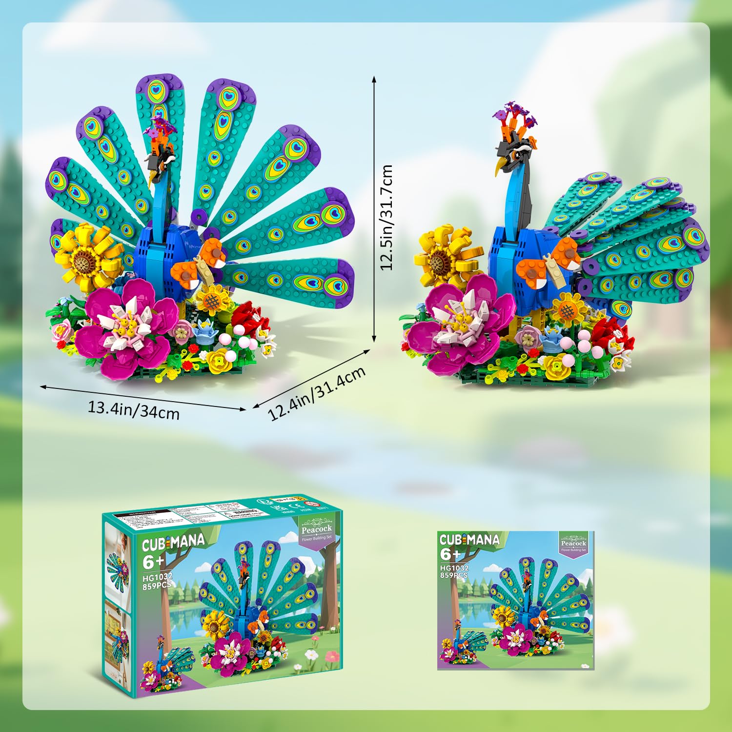 CUBIMANA Flowers Peacock Building Set: artful decor for living rooms and offices