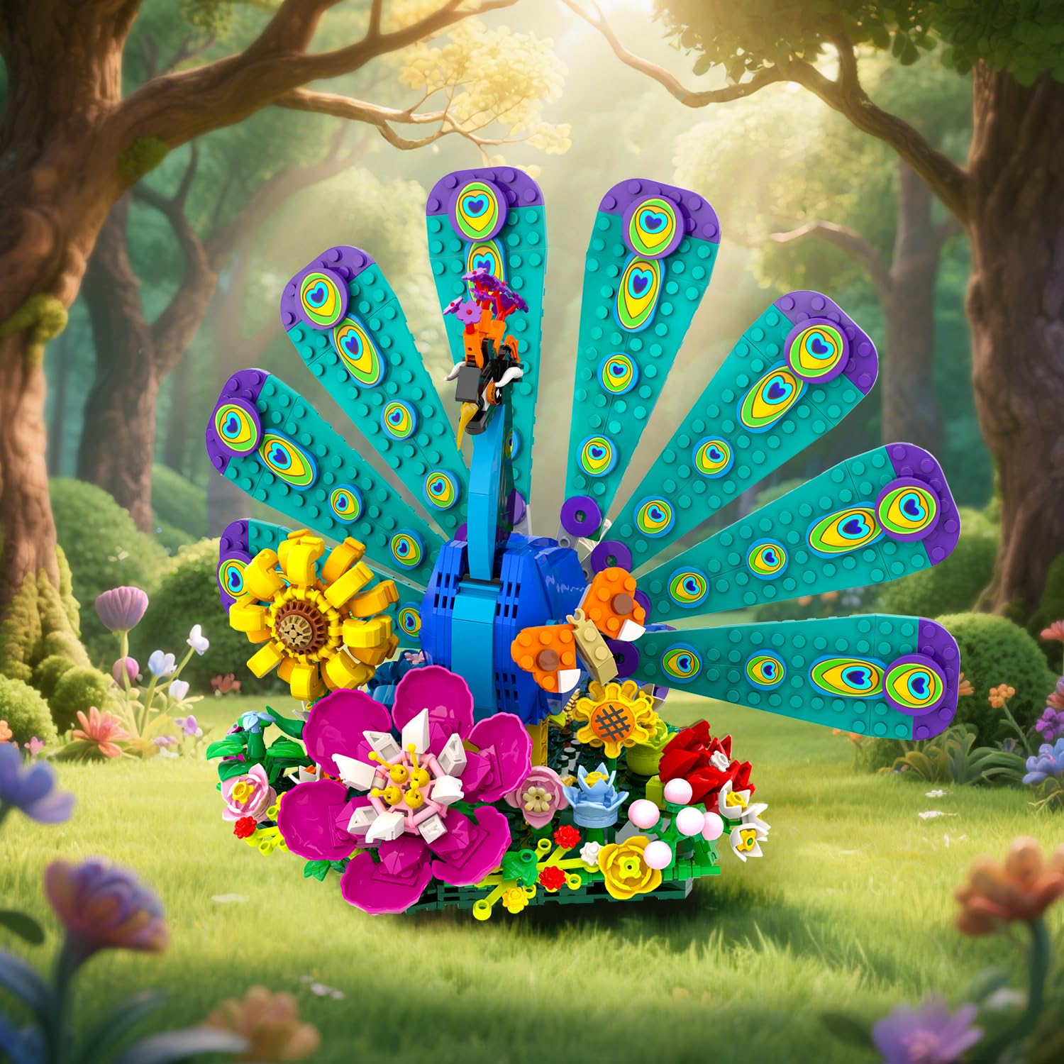 CUBIMANA Flowers Peacock Building Set: ready-to-display on shelf or desk