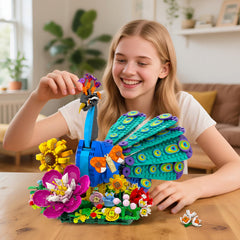 CUBIMANA Flowers Peacock Building Set: peacock with full spread tail in dynamic pose
