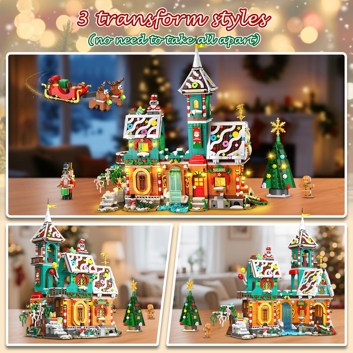 CUBIMANA gingerbread castle in transition showing quick-swap design for creative play.