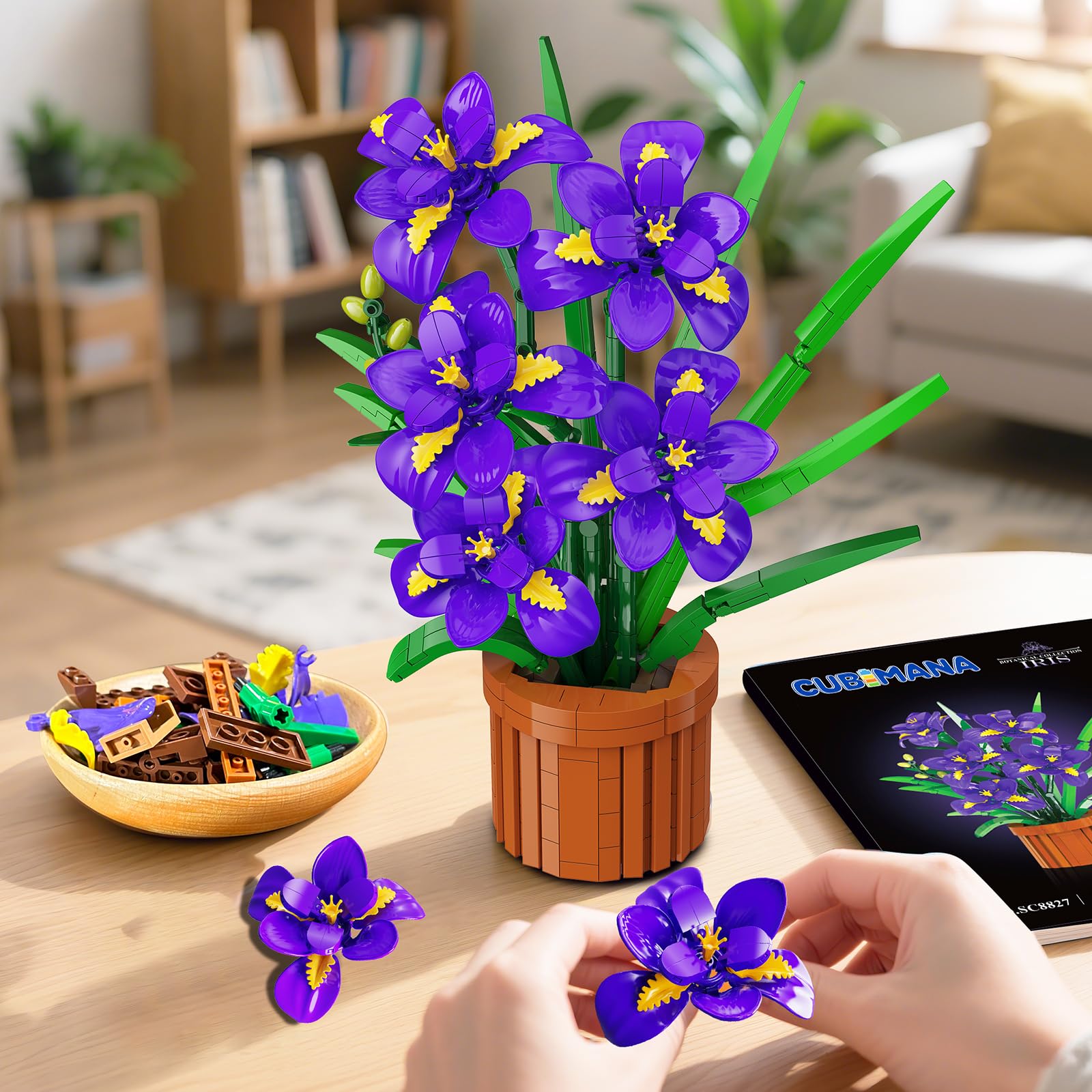 CUBIMANA iris bonsai on shelf decor creates tranquil focal point