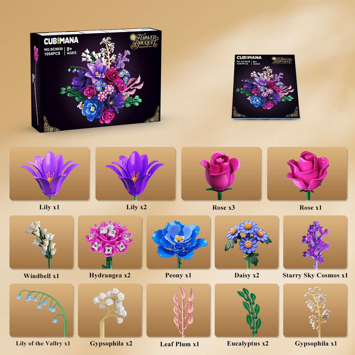 Cubimana LED bouquet on nightstand creates cozy ambience.