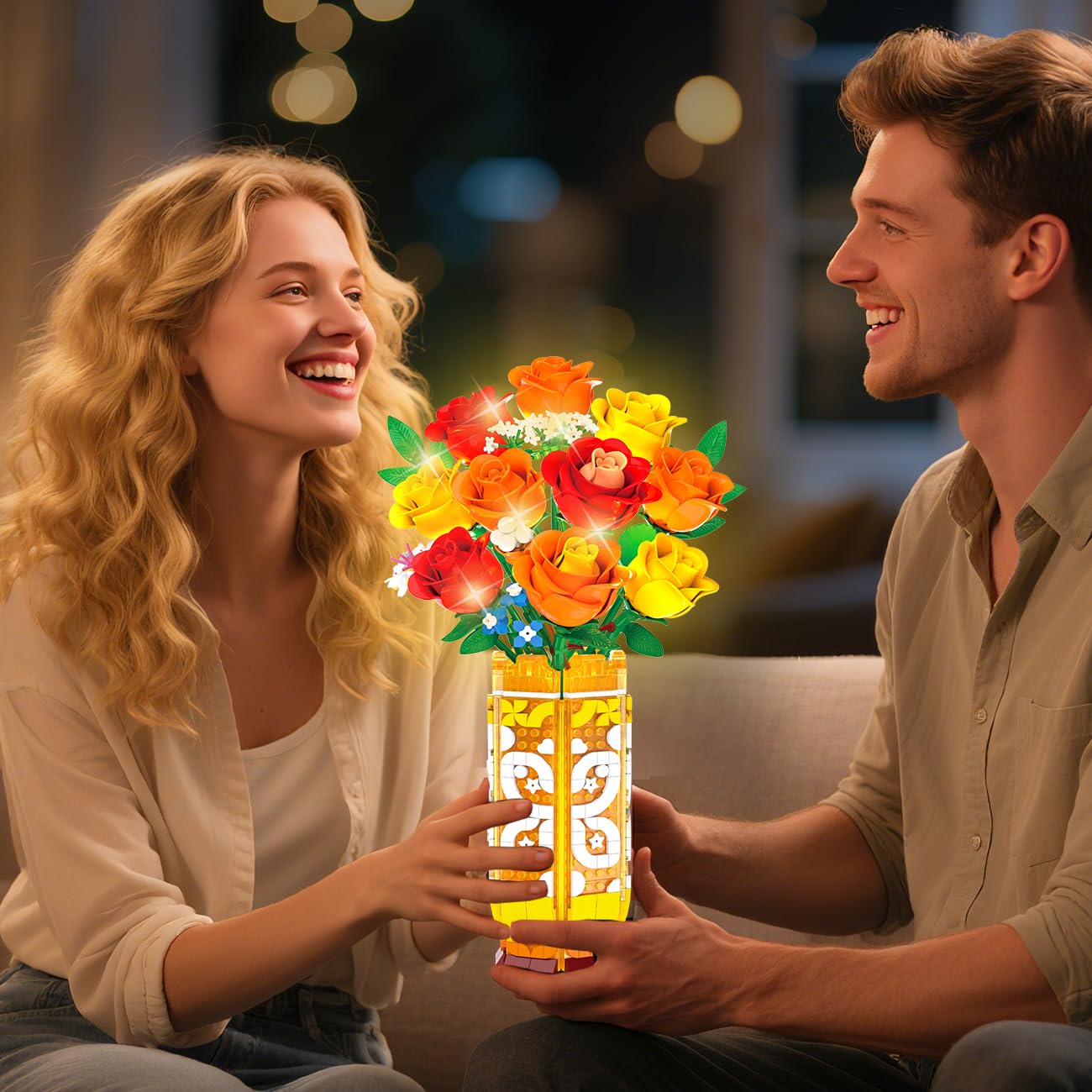 CUBIMANA LED light adds warm glow to the bouquet