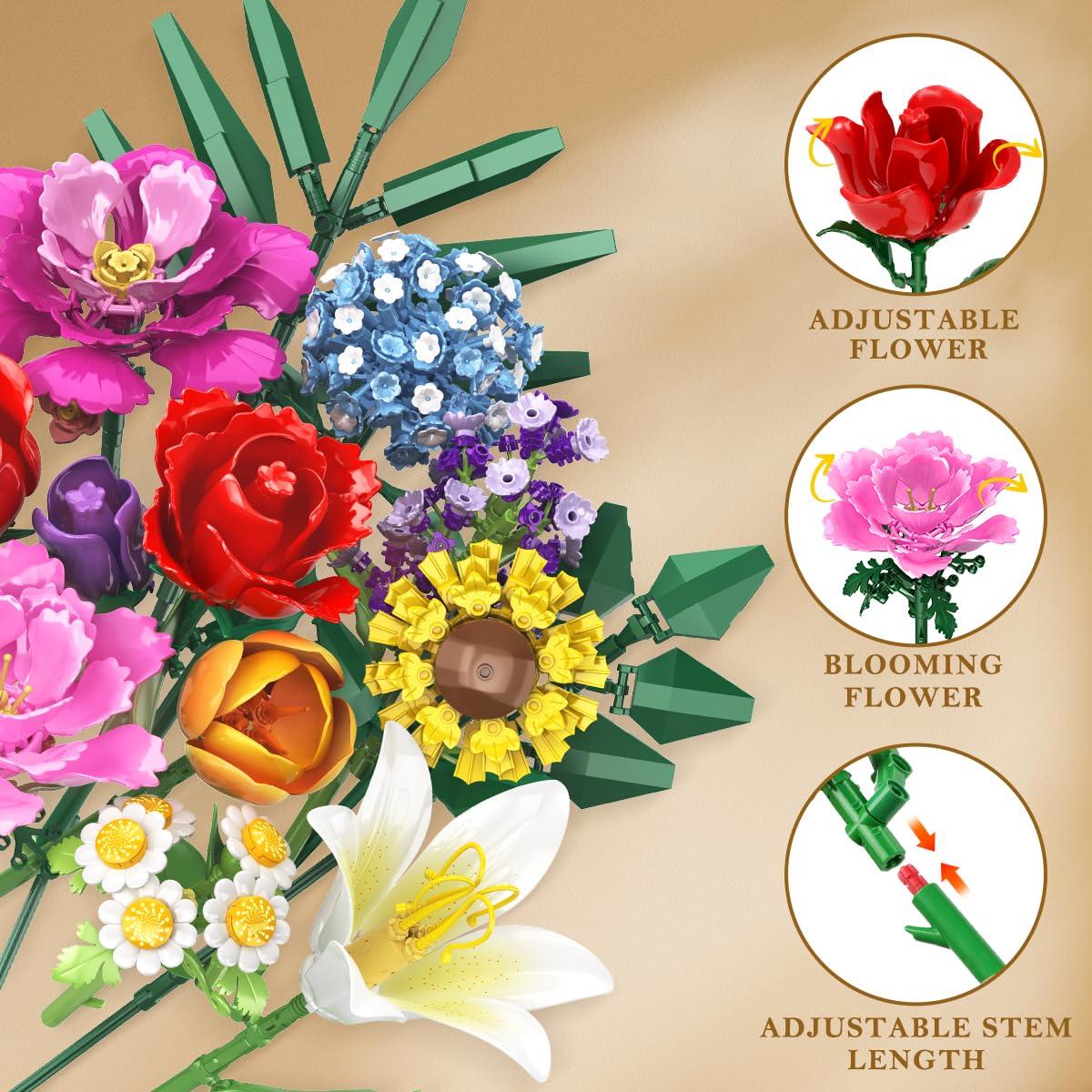 CUBIMANA peony bouquet building set perfect for gifts and decor