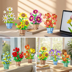 CUBIMANA peony mini flower block set brings soft color to shelves.