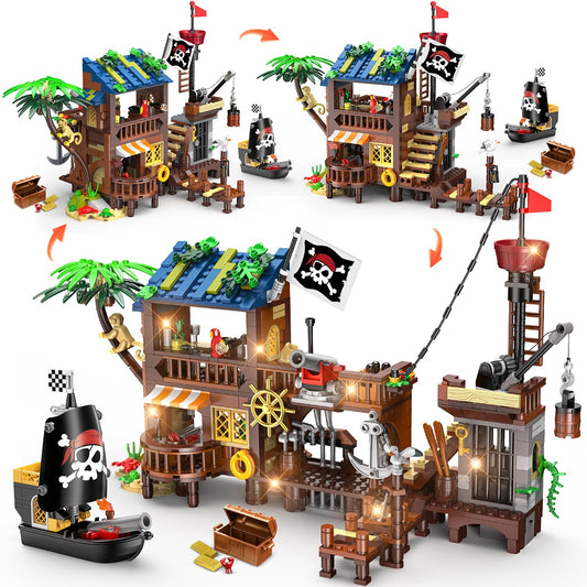 CUBIMANA pirate ship wharf LED-lit tavern interior for imaginative play