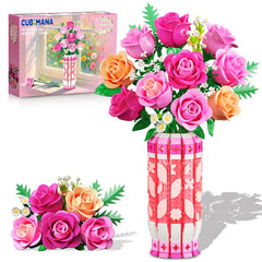 CUBIMANA romantic pink roses bouquet with vase, a long-lasting centerpiece for stylish home decor.
