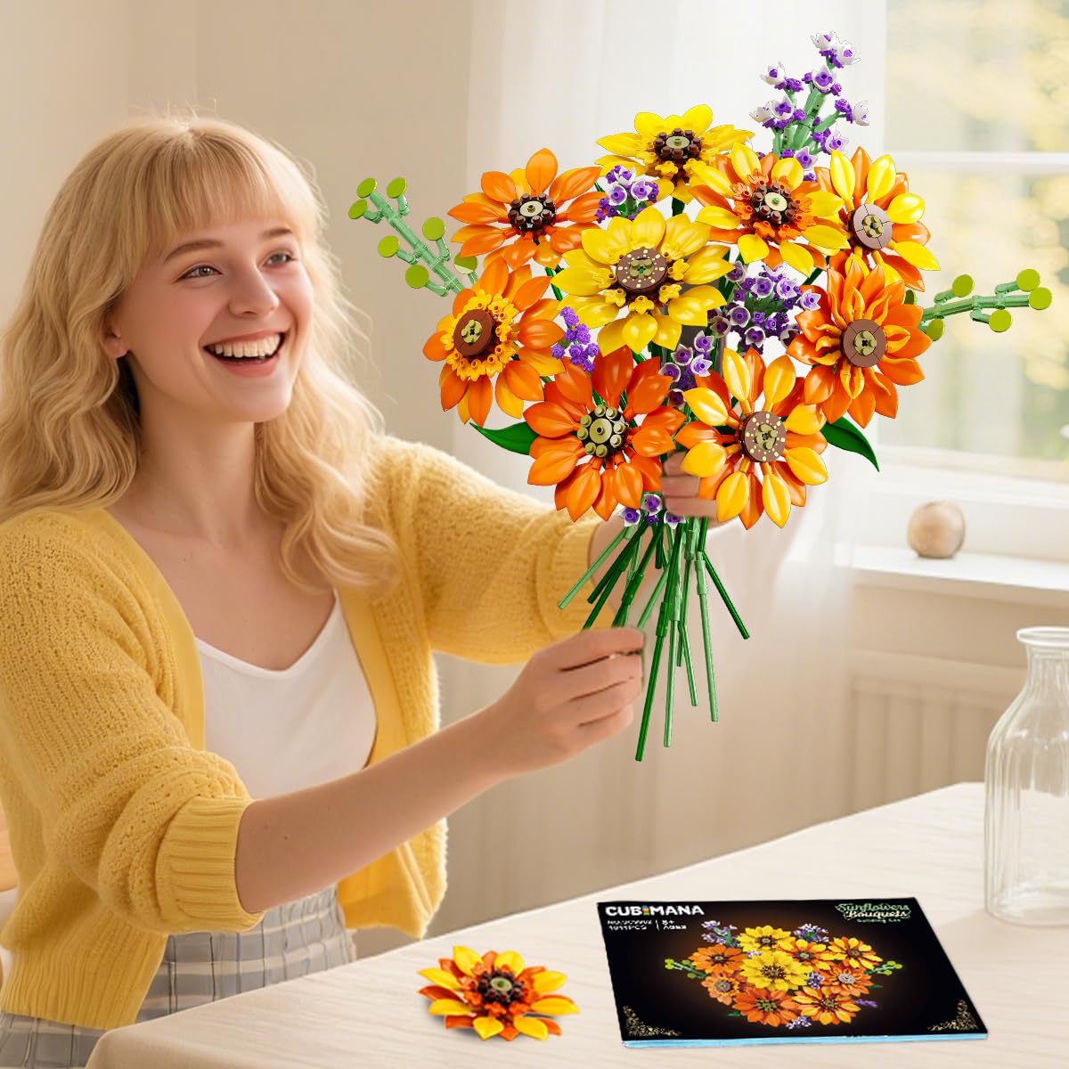 CUBIMANA sunflower bouquet detail highlighting gradient petals for lifelike look.