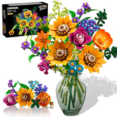CUBIMANA Wildflowers Bouquet Building Set assembly image showcasing vibrant blooms for a maintenance-free desk centerpiece.