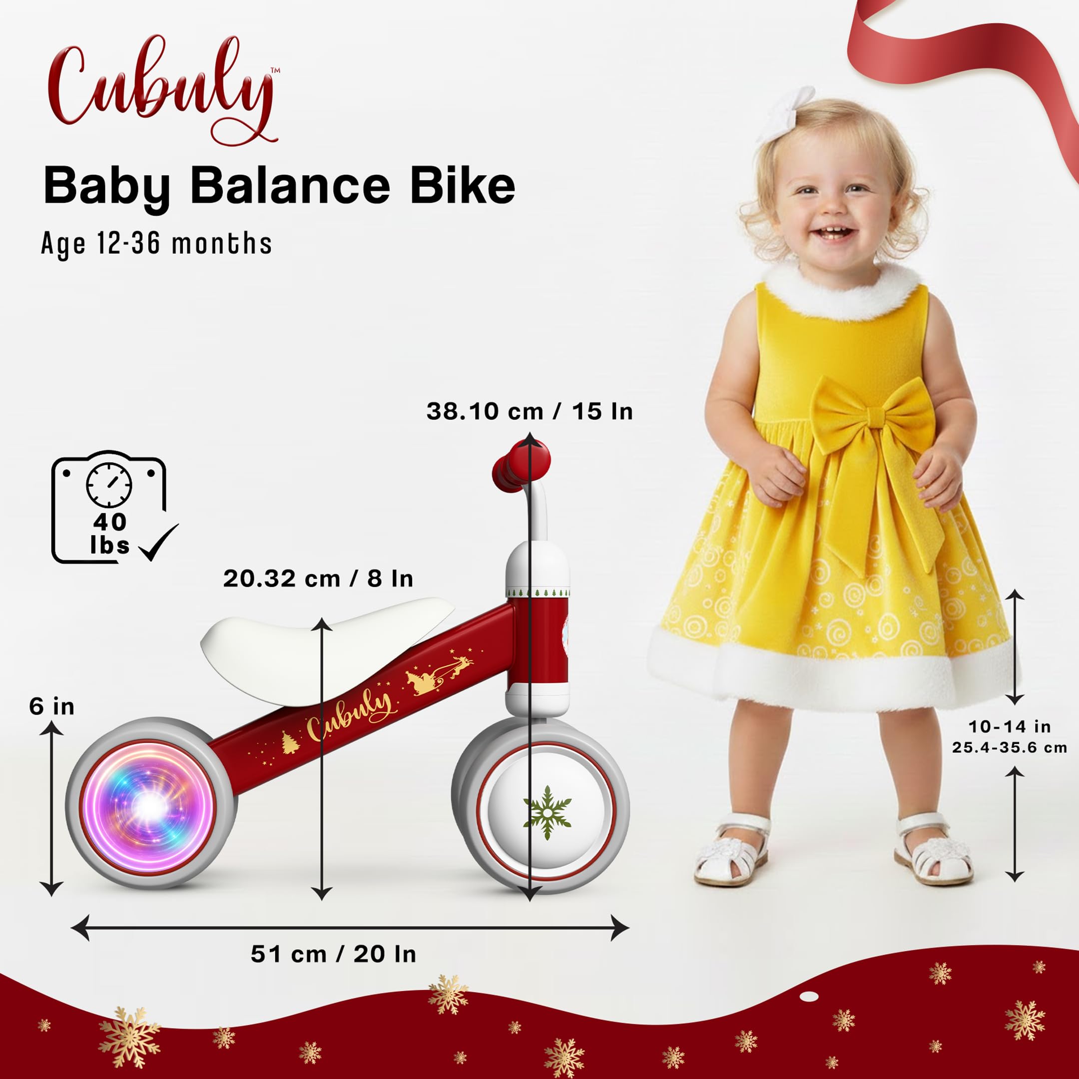 Cubuly Christmas edition balance bike adds festive charm to rides.