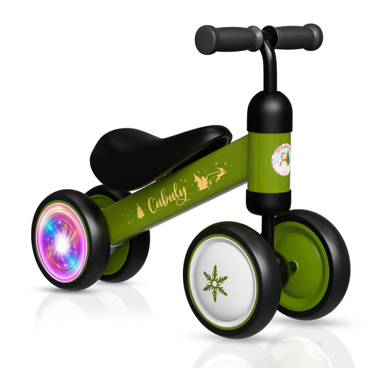 Cubuly Green Baby Balance Bike front view with toddler-friendly design.
