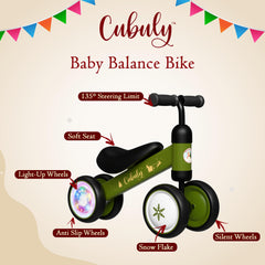 Cubuly Green bike lighting effects during dusk play.