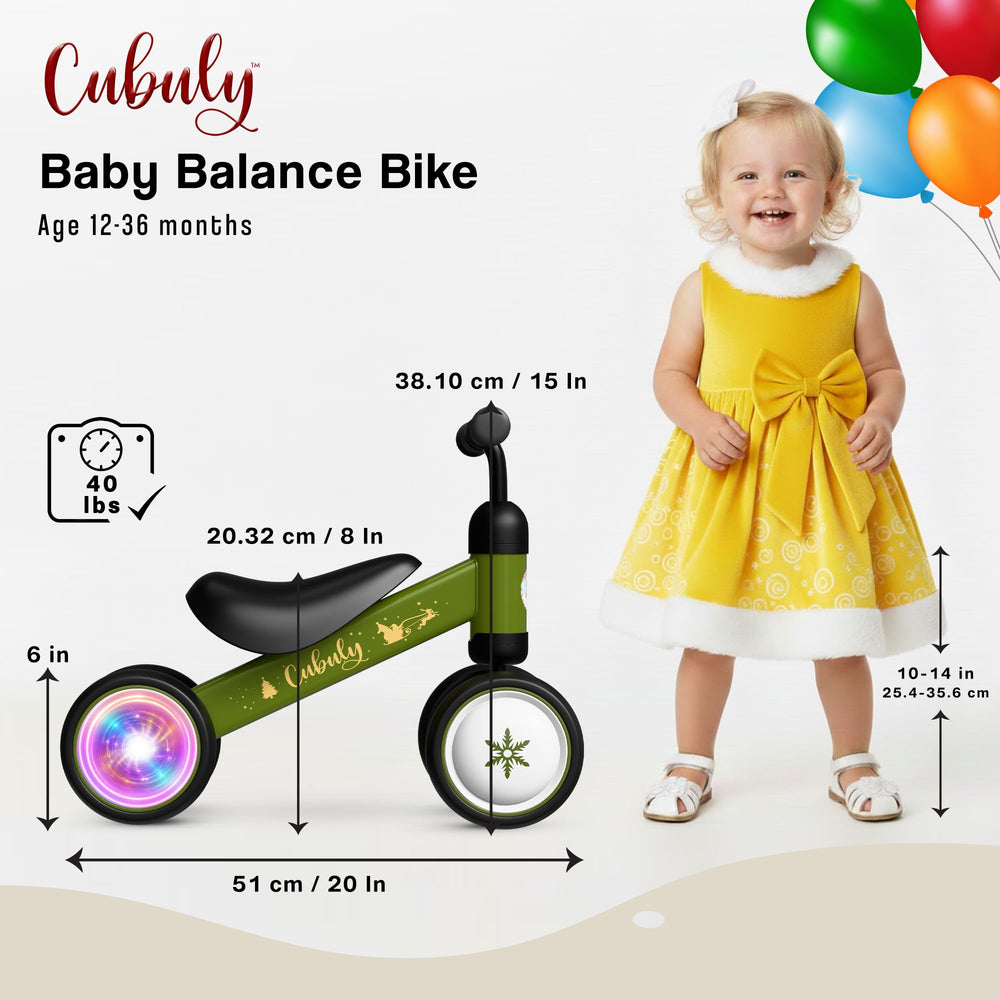 Cubuly Green balance bike side profile shows compact toddler size.