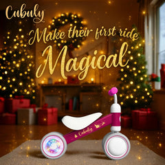 Limited edition Cubuly pink balance bike with Christmas styling