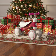 Cubuly pink balance bike packaged and ready as a gift