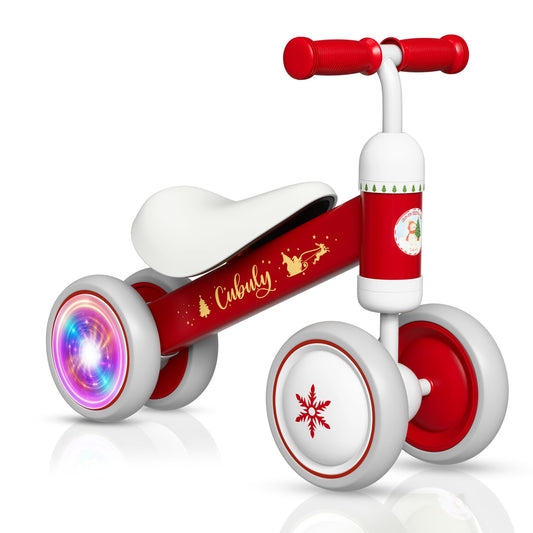 Cubuly red baby balance bike ready for toddler outdoor play.