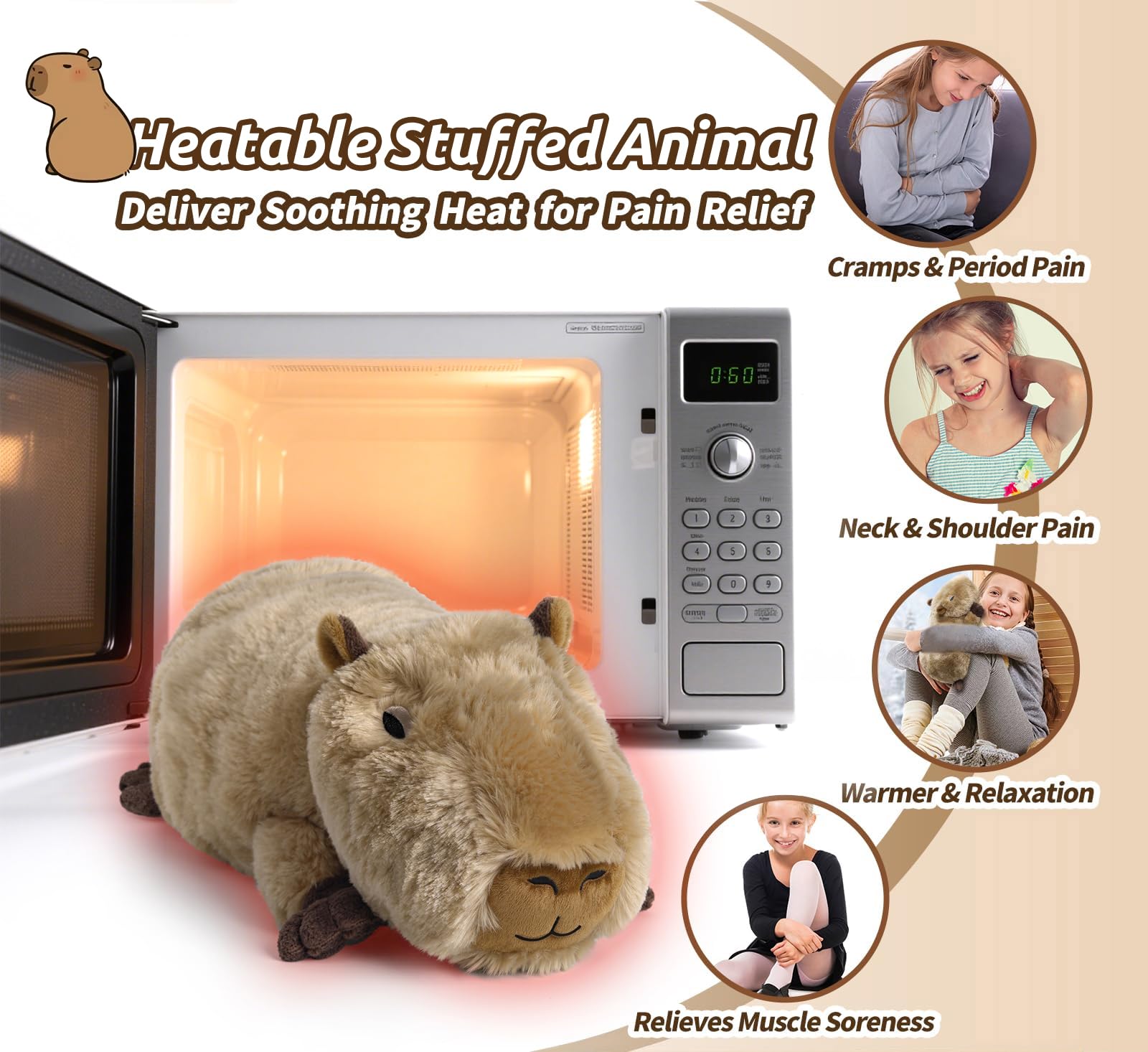Cuckool capybara plush warms quickly for soothing warmth