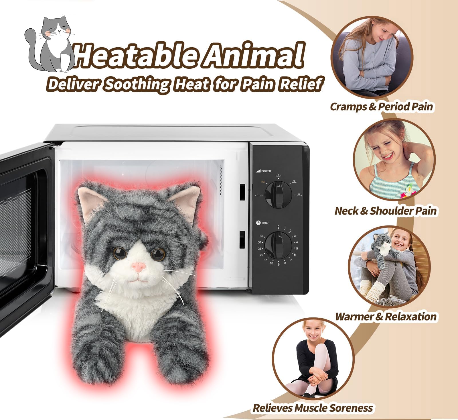 Cuckool heatable cat plush with lavender scent promotes relaxation and comfort.